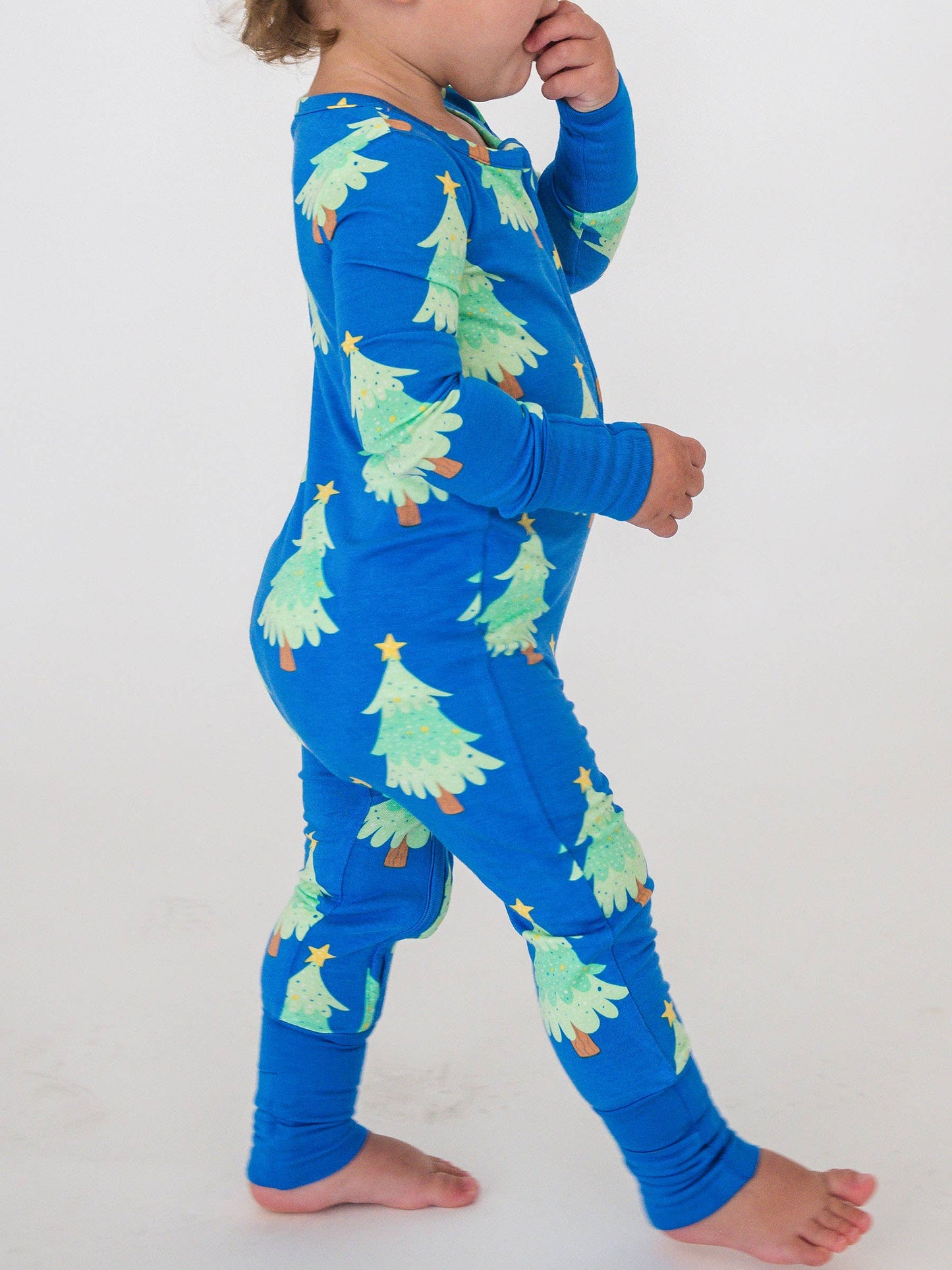 SoftSnooze™ Baby Bamboo Viscose Blue Twinkling Trees Convertible One Piece Footie Pajama