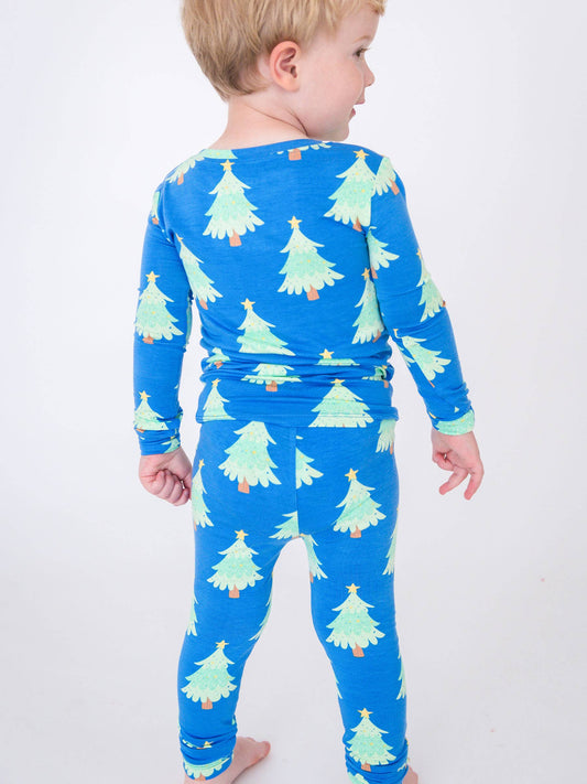 SoftSnooze™ Kids Bamboo Viscose Blue Twinkling Trees Long Sleeve Pajama Set
