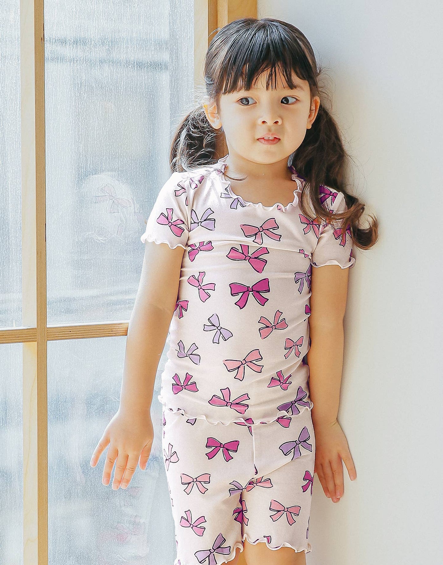 Shirring-Ribbon Viscose Short Sleeve PJs