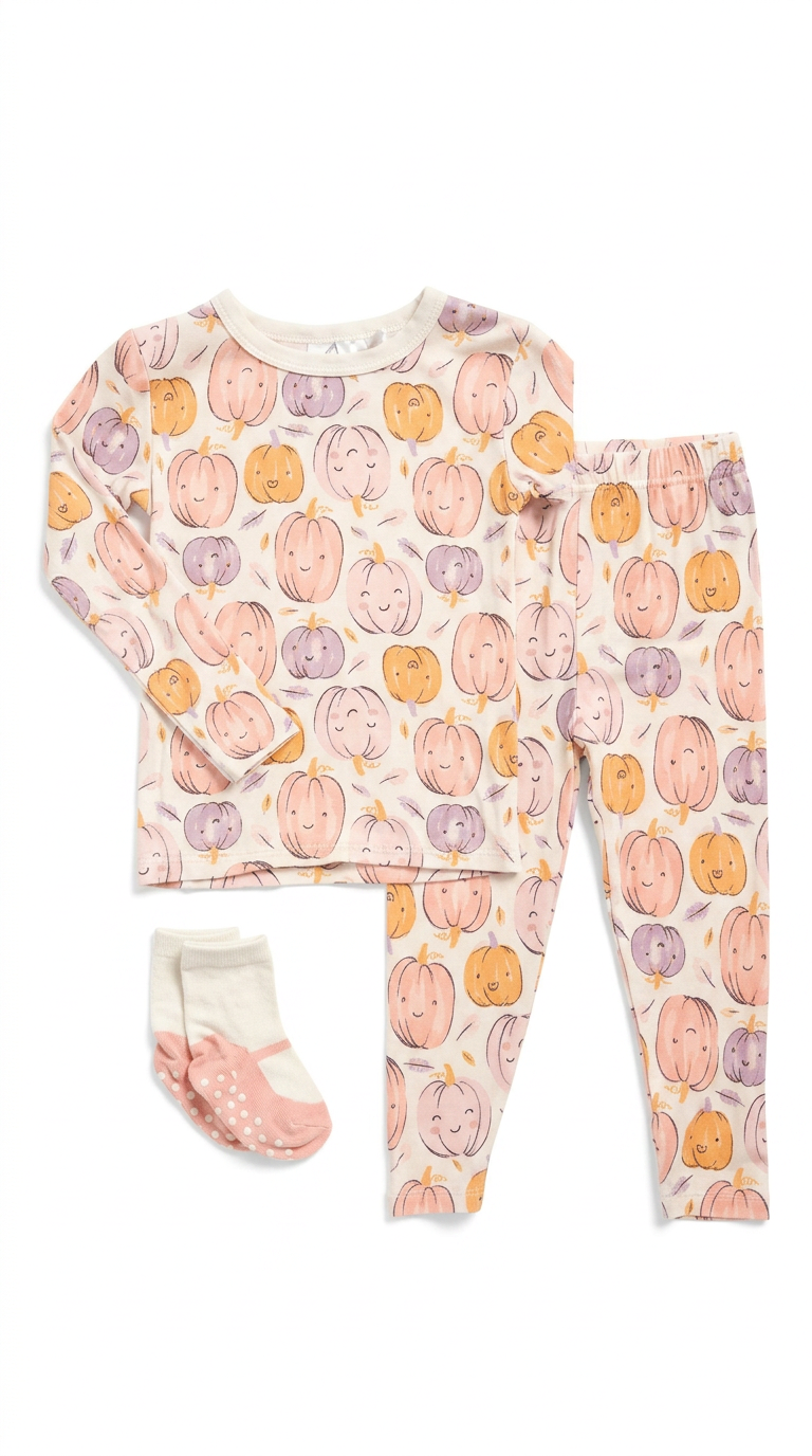 Watercolor Pink Pumpkin Long Sleeve Pajama Set