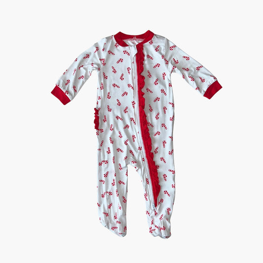 Candy Canes Ruffle Bamboo Footie