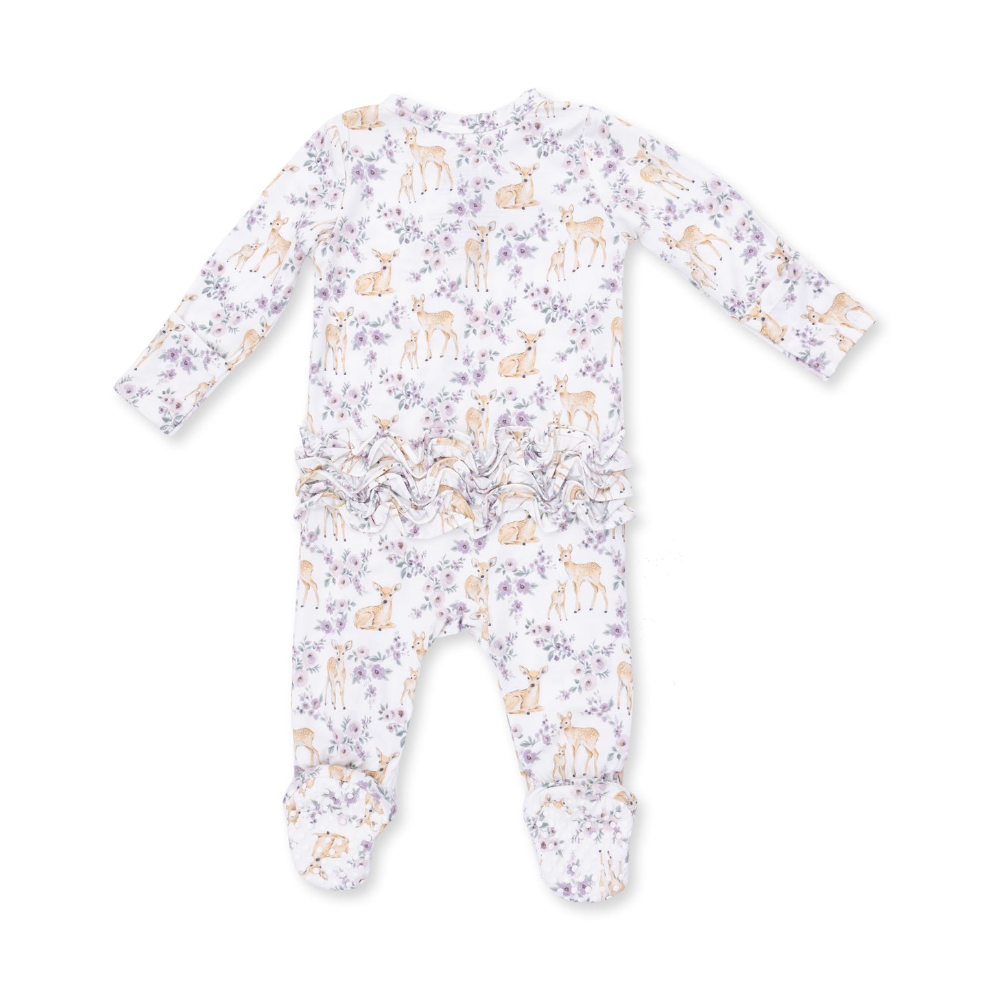 Floral Deer - 2 Way Ruffle Back Zipper Footie