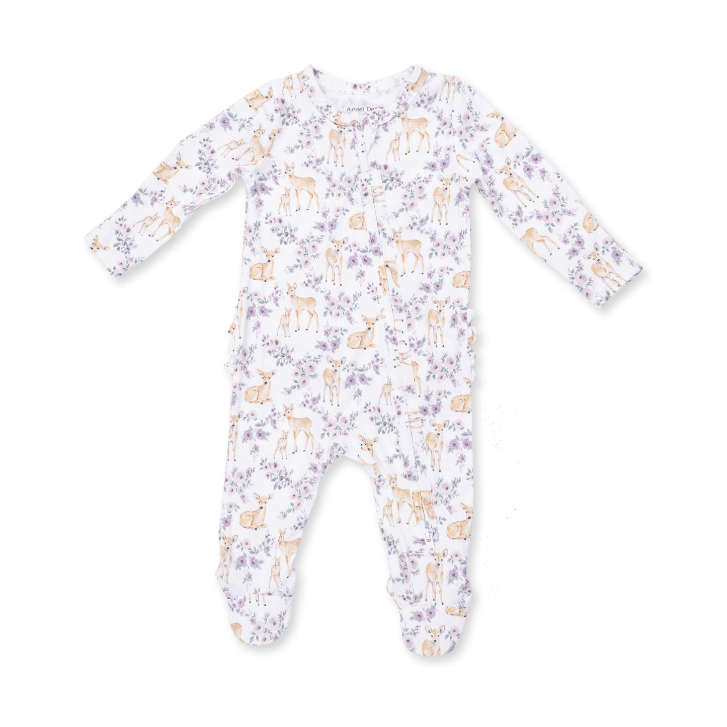 Floral Deer - 2 Way Ruffle Back Zipper Footie
