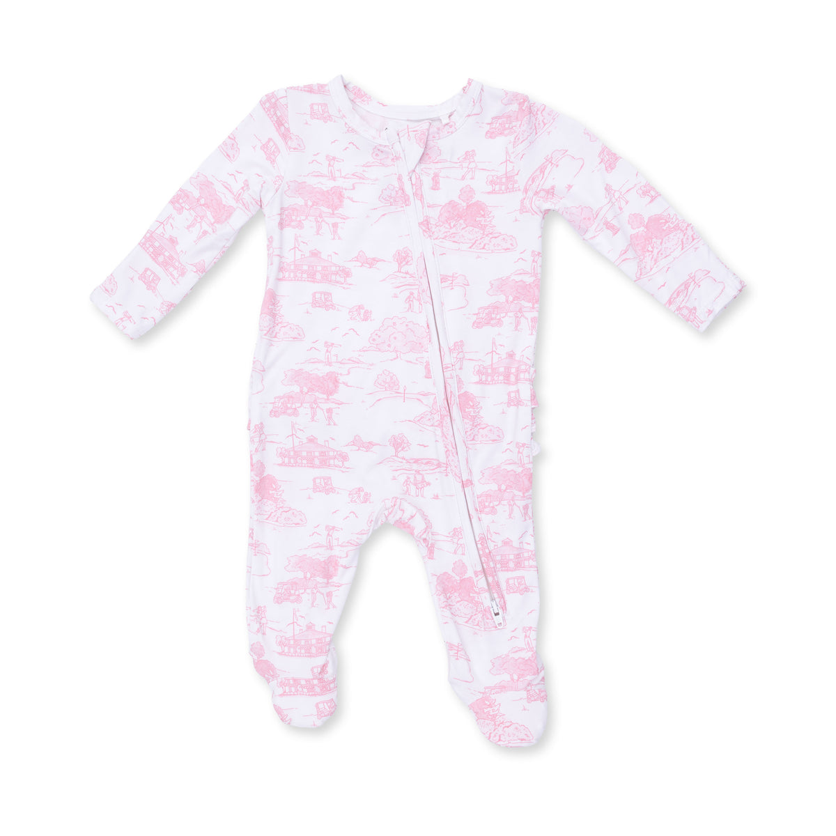 Golf Toile Pink - 2 Way Ruffle Back Zipper Footie