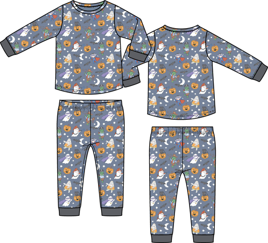 Halloween Monster Dress Up Blue - Long Sleeve Loungewear Set