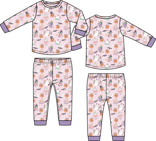Halloween Monster Dress Up Pink - Long Sleeve Loungewear Set