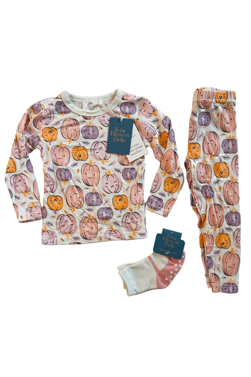 Watercolor Pink Pumpkin Long Sleeve Pajama Set