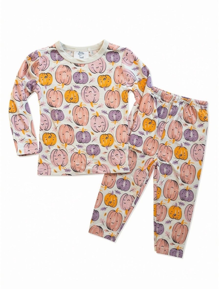 Watercolor Pink Pumpkin Long Sleeve Pajama Set
