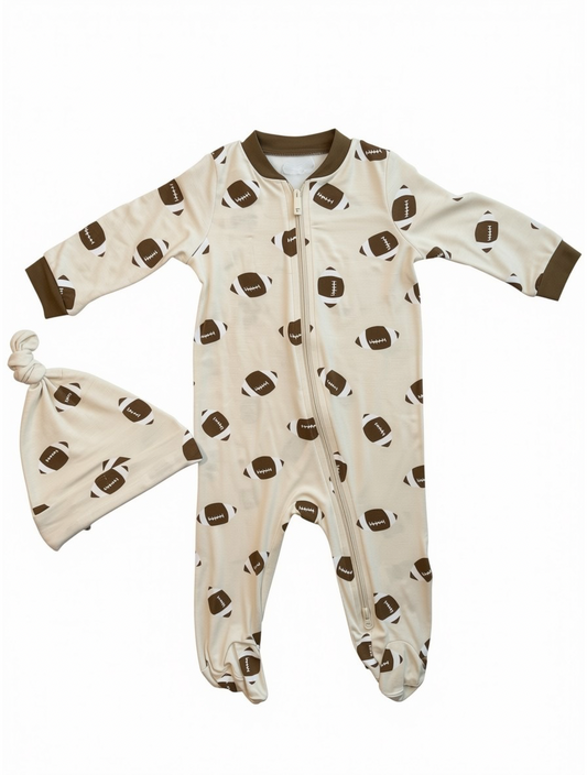 Touchdown Dreams Football Bamboo Footie with Hat