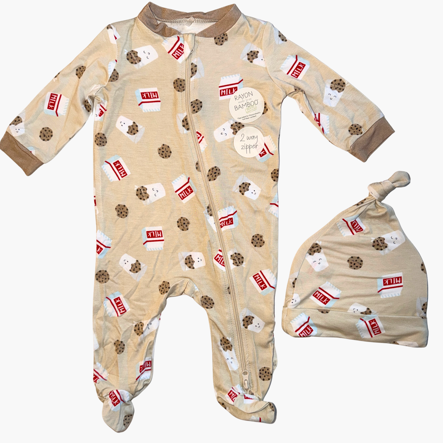 Milk and Cookies Bamboo Footie with Hat