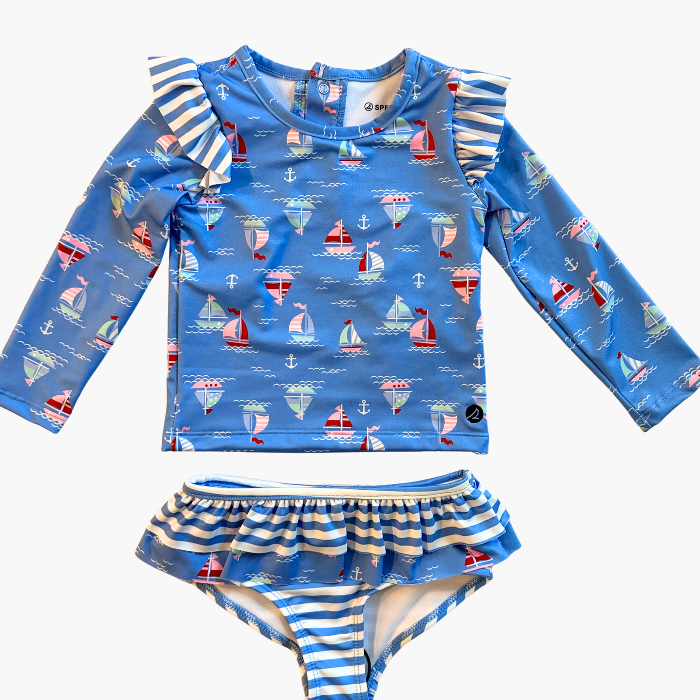 Sail Away Long Sleeve Rash Guard 2 Piece Swimsuit