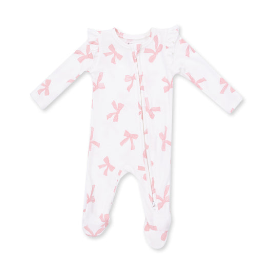 Pretty Bows - 2 Way Ruffle Sleeve Zipper Footie