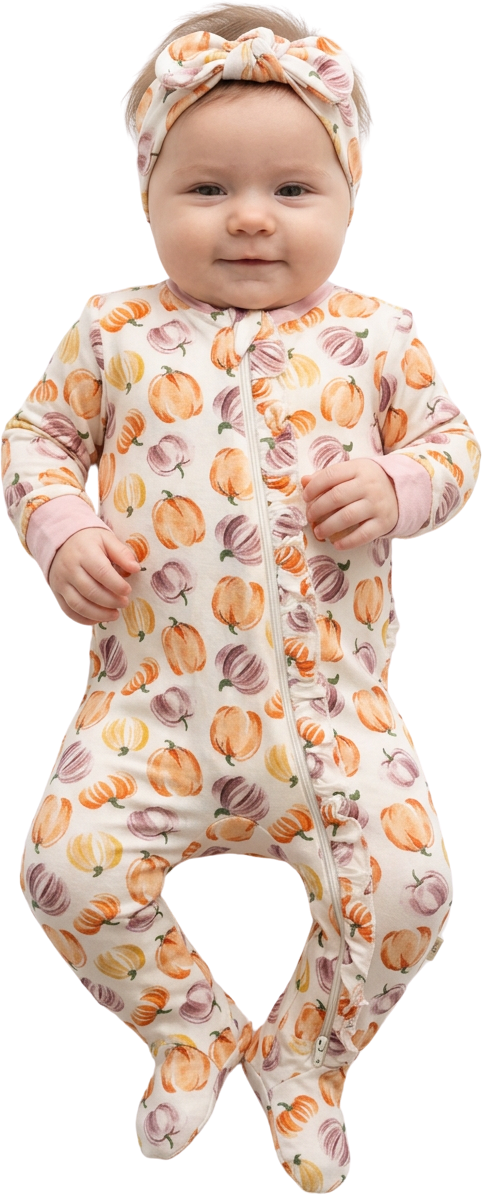 Pumpkins Bamboo Footie with Headband