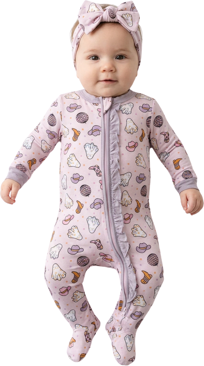Yee-Haw Disco Ghost Bamboo Footie with Headband