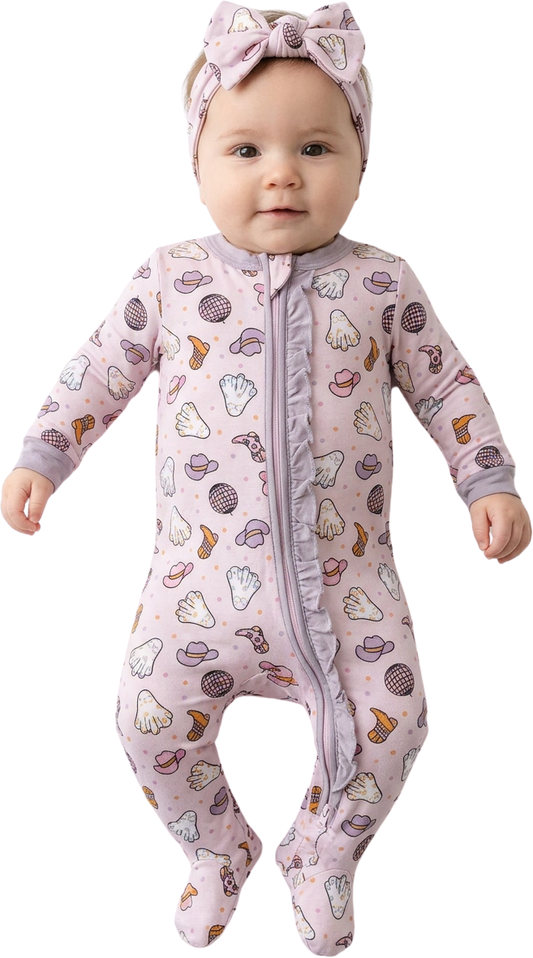Yee-Haw Disco Ghost Bamboo Footie with Headband