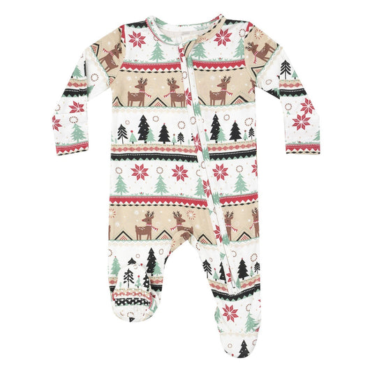 2 Way Zipper Footie - Reindeer Fair Isle