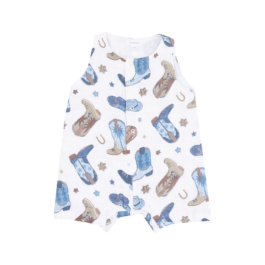 Sleeveless Shortie Romper - Cowboy Boots Blue