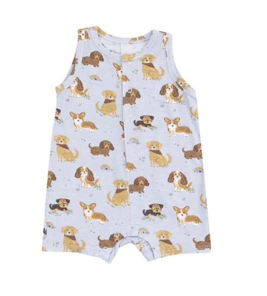 Best Friend Dogs Blue Bamboo Sleeveless Shortie Romper
