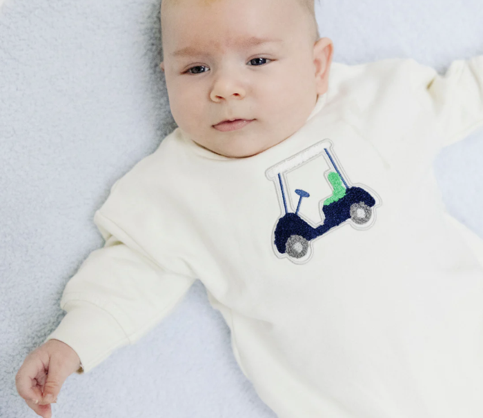 French Terry Sweatshirt Bubble with Applique - Golf Cart Blue