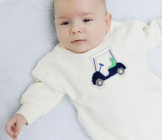 French Terry Sweatshirt Bubble with Applique - Golf Cart Blue