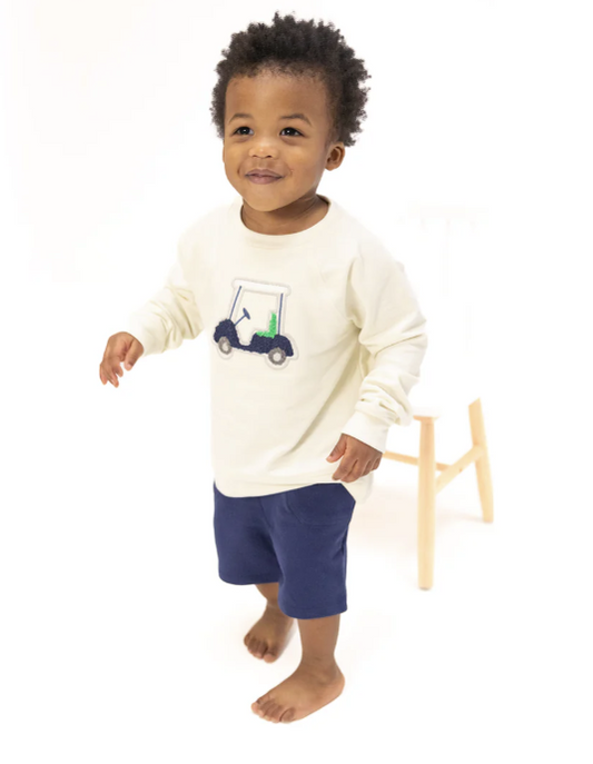 French Terry Raglan Sweatshirt with Applique and Short - Golf Cart Blue