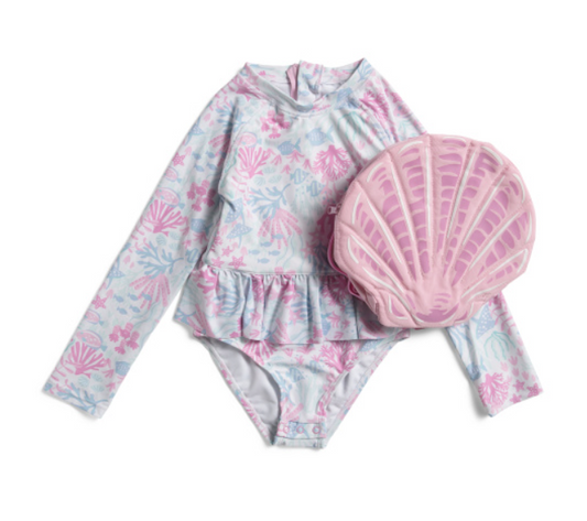 Ocean Friends Rash Guard Swimsuit with Shell Backpack