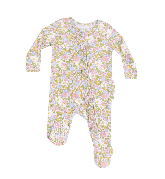 2 Way Zipper Ruffle Front Footie - Bubbly Baby Calico