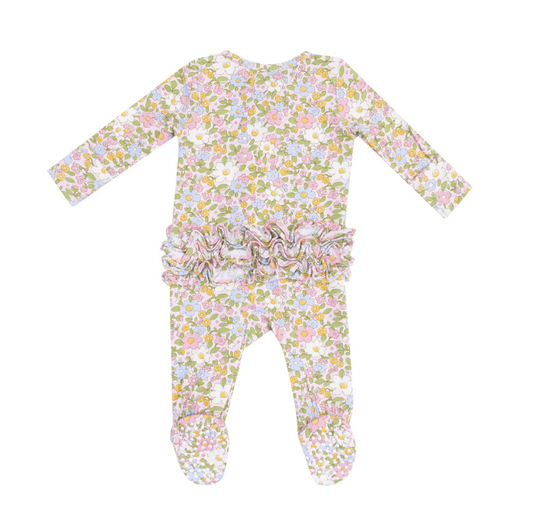 2 Way Zipper Ruffle Front Footie - Bubbly Baby Calico