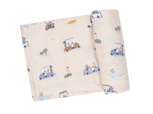Swaddle Blanket - Golf Cart Cuties Oatmeal - 47X47