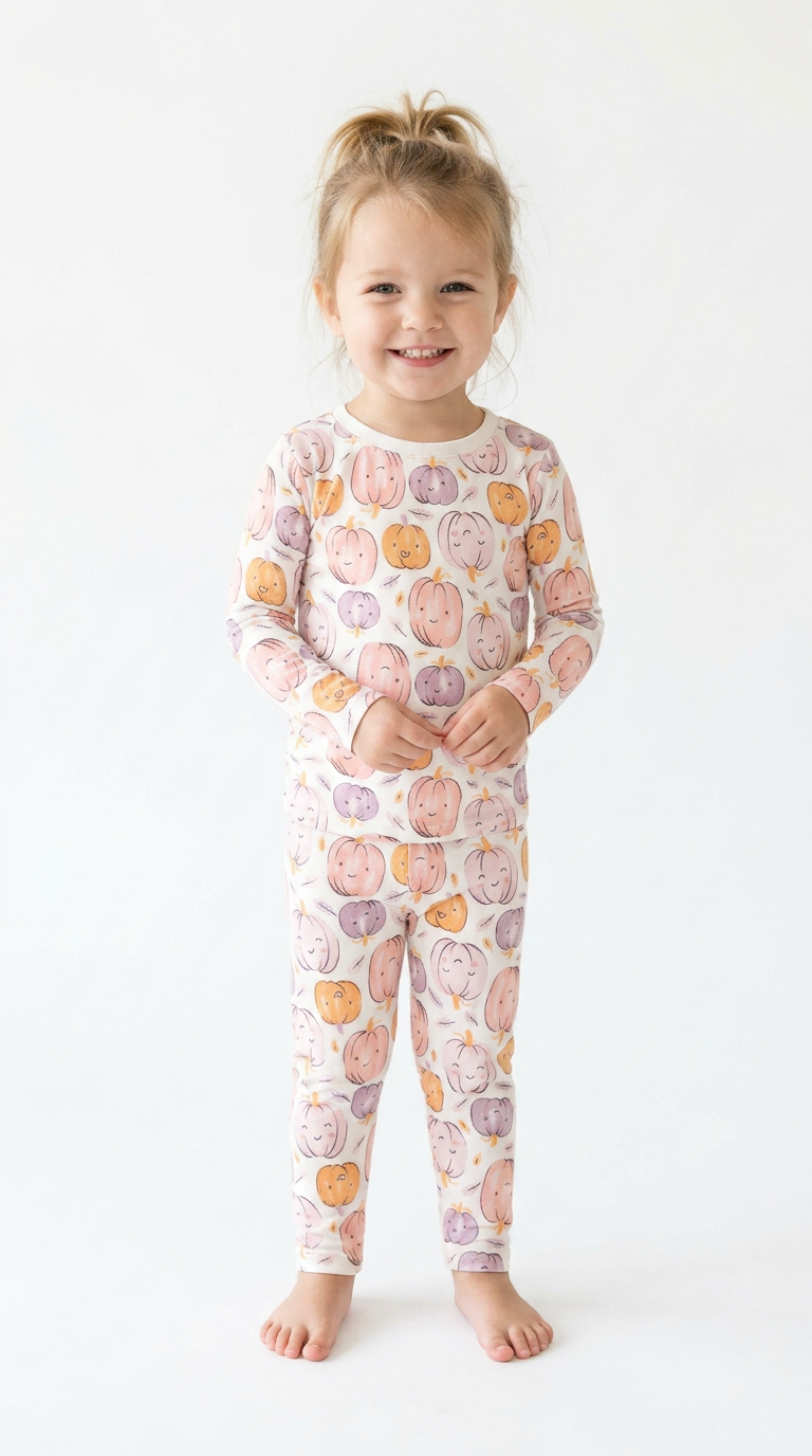 Watercolor Pink Pumpkin Long Sleeve Pajama Set