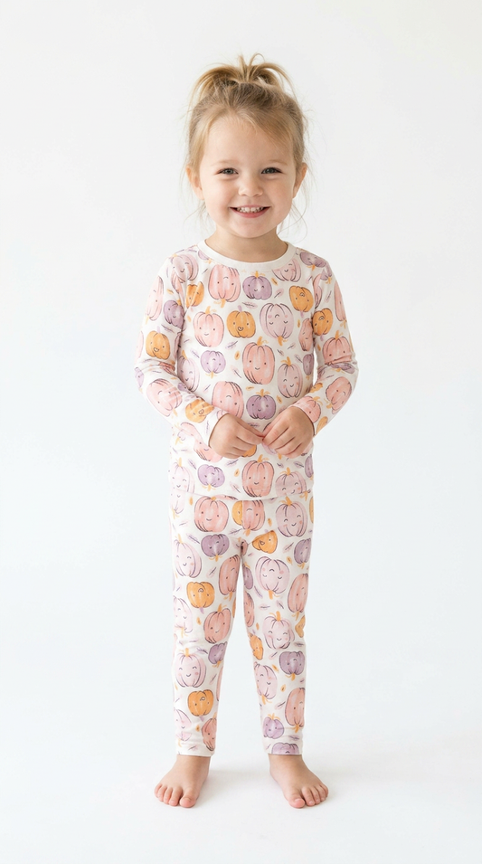 Watercolor Pink Pumpkin Long Sleeve Pajama Set