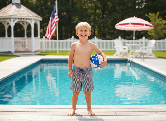 Little Lobster Stripe Swim Trunks
