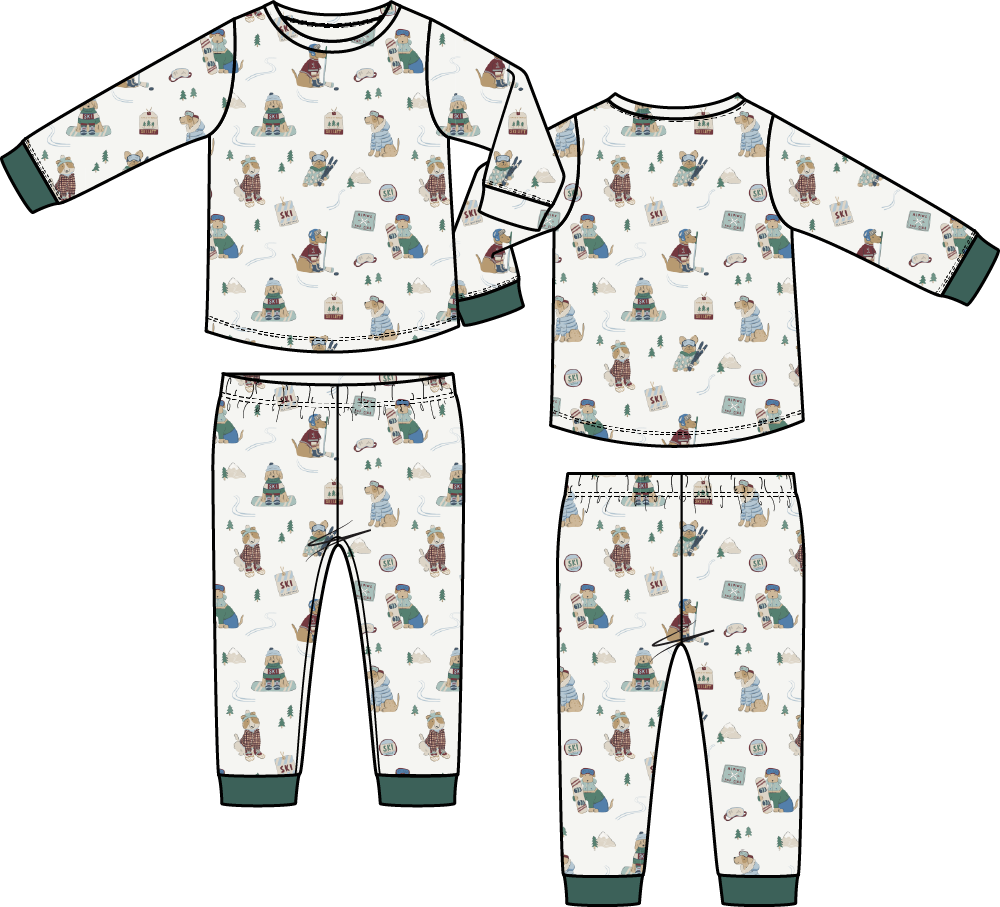 Winter Sports Dogs Green - Long Sleeve Loungewear Set