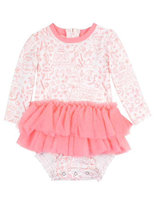 Baby Girls By the Seaside Tulle Skirted One Piece Rash Guard Swimsuit