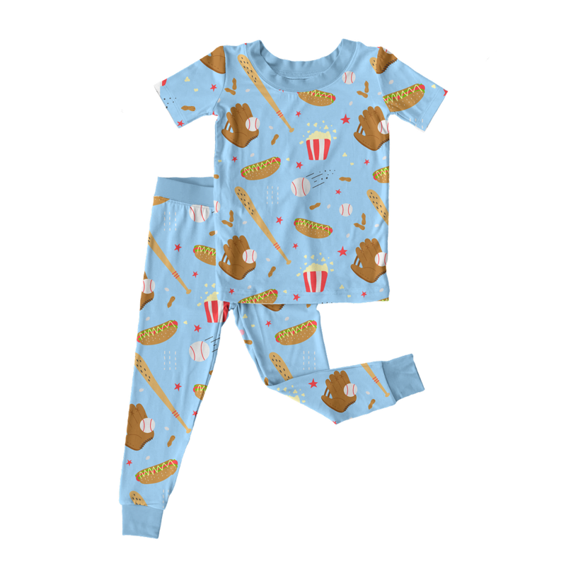 Blue Ballpark Short Sleeve Pajama Set
