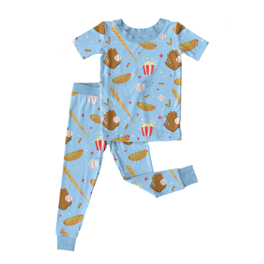 Blue Ballpark Short Sleeve Pajama Set