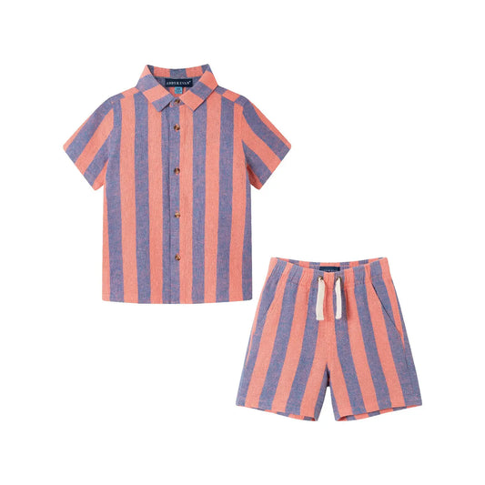 Kids 2-Piece Striped Button down Set | Coral