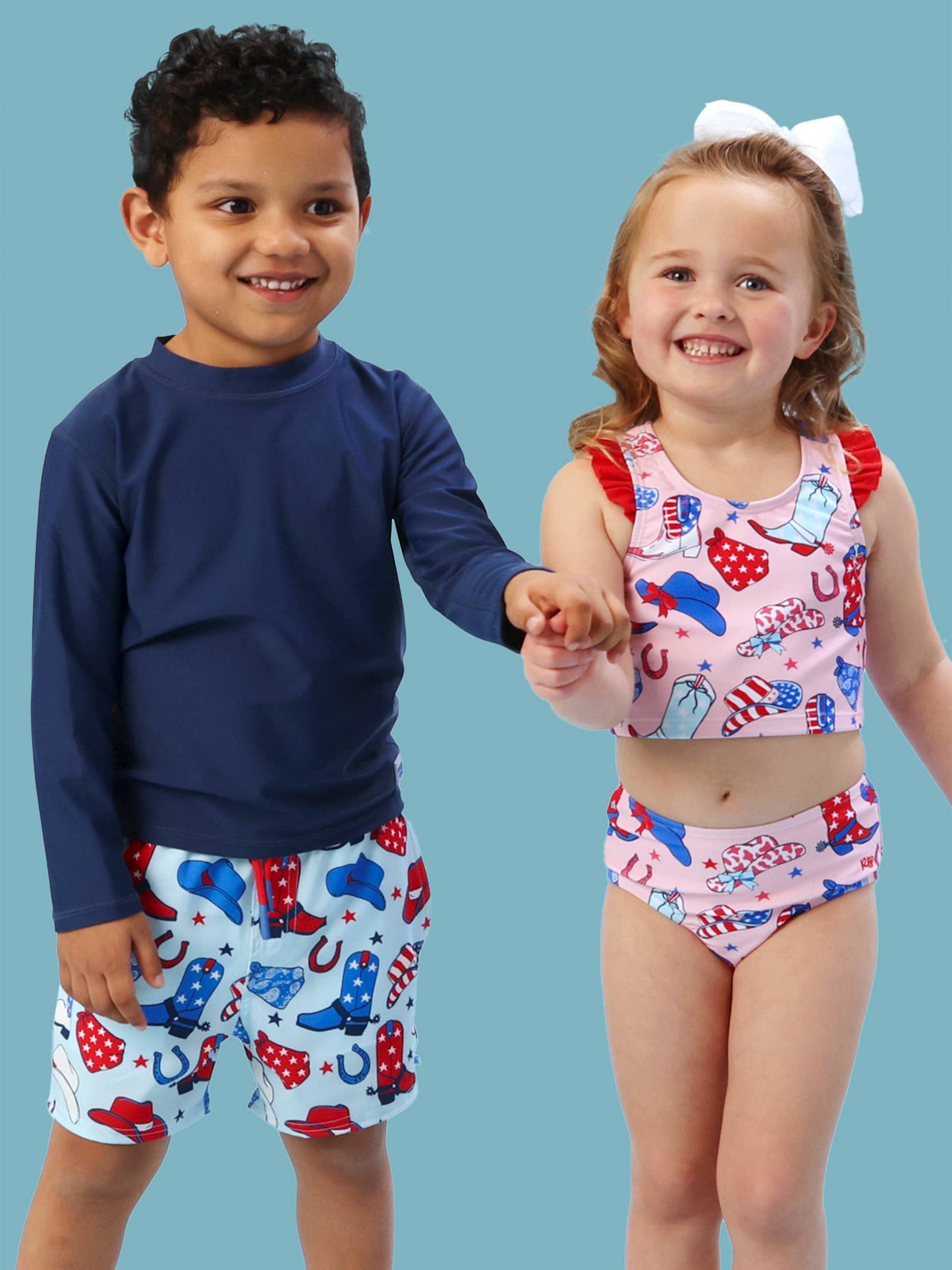 Boys Blue Stars & Spurs Performance Hybrid Swim Trunks