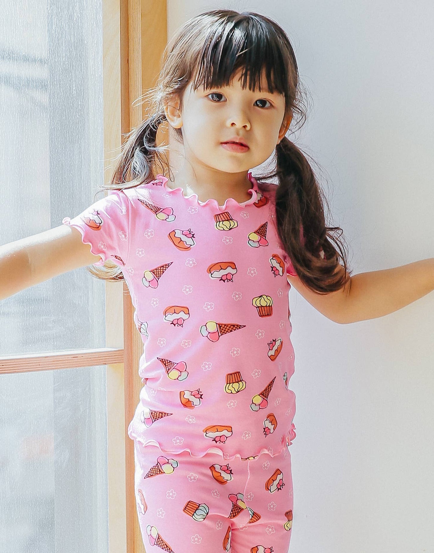 Shirring Ice Cream Viscose Short Sleeve Pajama Set