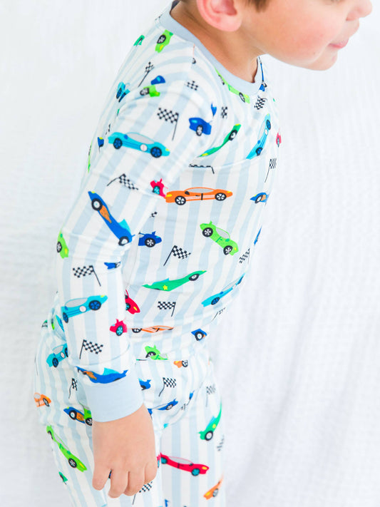SoftSnooze™ Boys Bamboo Viscose Let's Roll Racecars Long Sleeve Pajama Set
