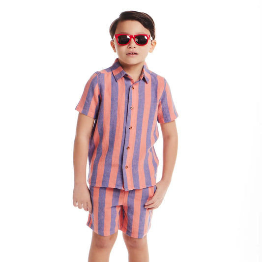 Kids 2-Piece Striped Button down Set | Coral