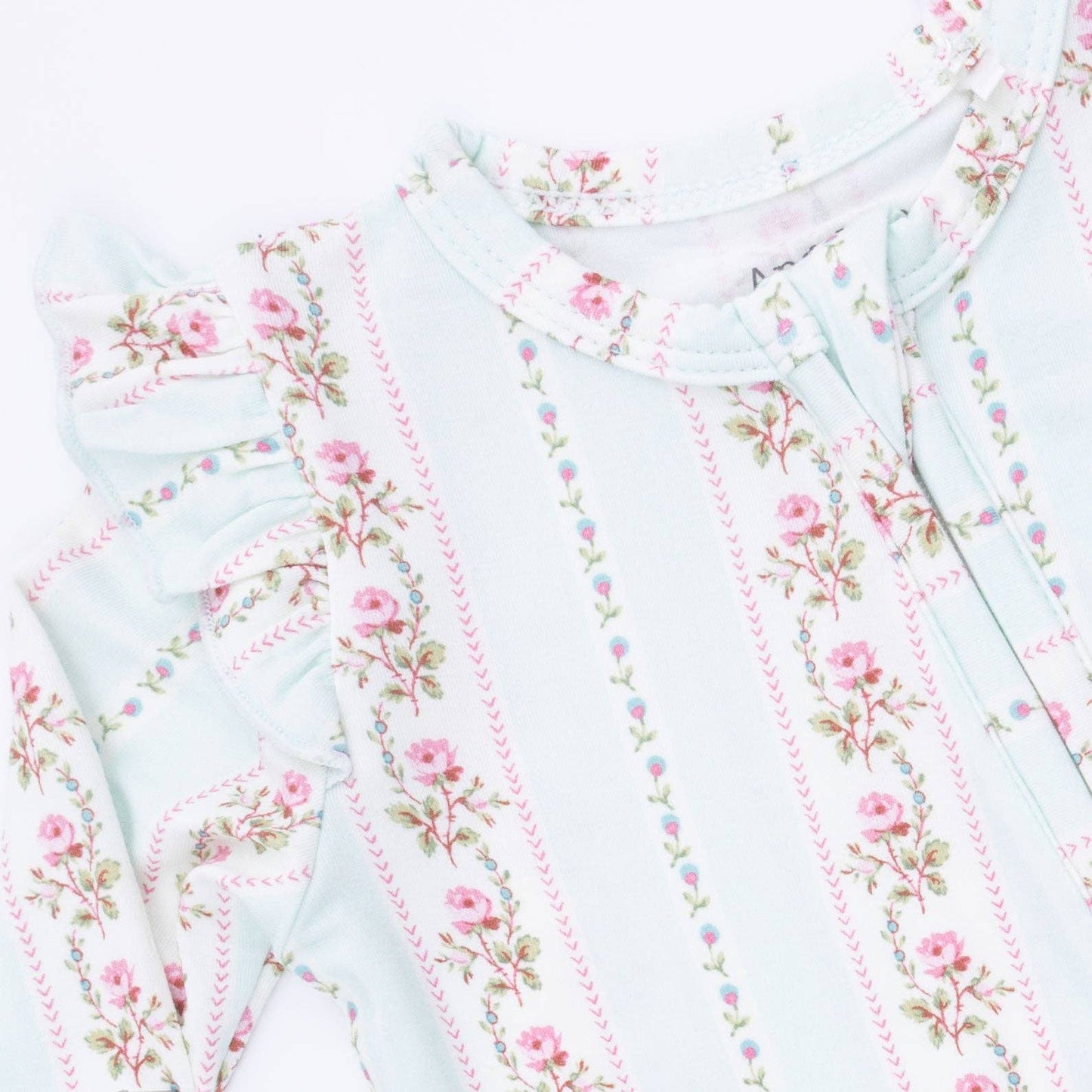 Antoinette Stripe - 2 Way Ruffle Sleeve Zipper Footie