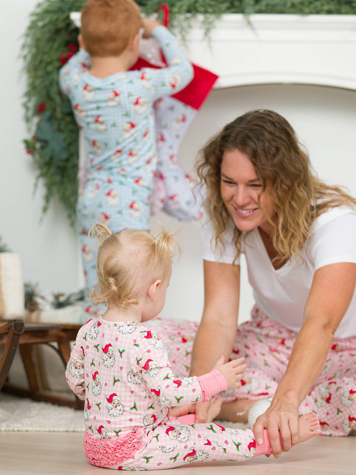 SoftSnooze™ Baby Girls Bamboo Viscose Pink Dear Santa Convertible Ruffle One Piece Footie Pajama