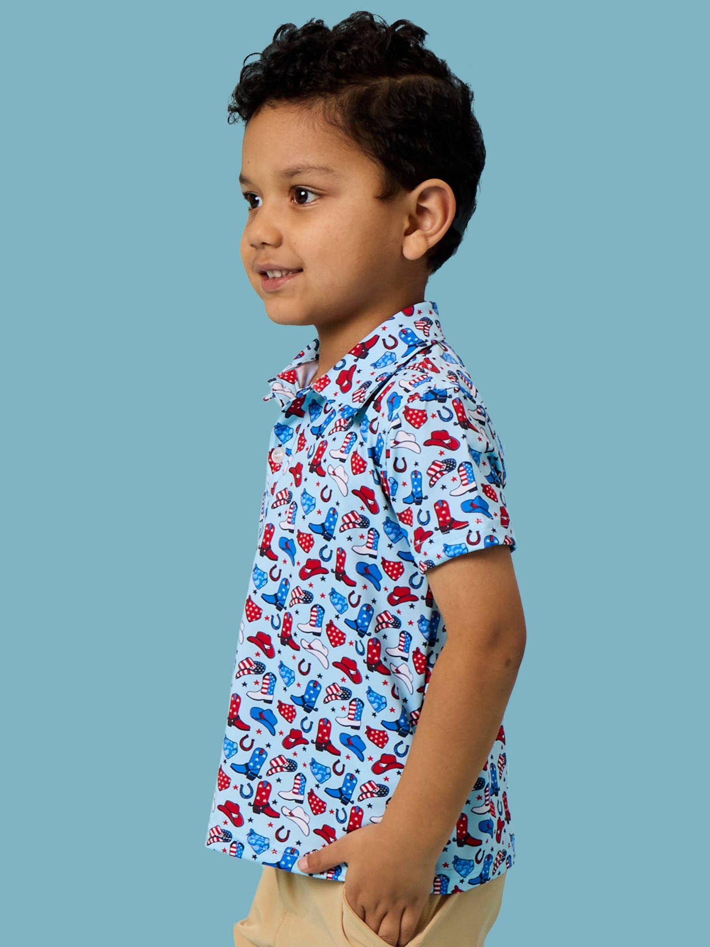 Boys Blue Stars & Spurs Knit Short Sleeve Performance Polo