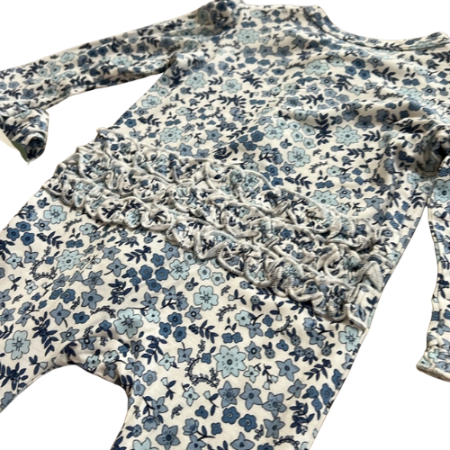 Blooming Blue Floral Bamboo Footie with Headband