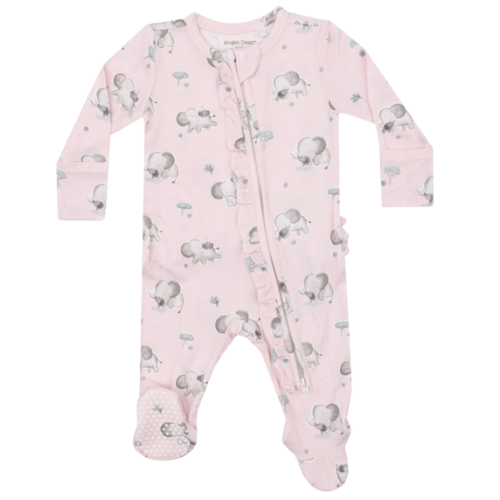 Pink Elephants Ruffle Back Bamboo Footie