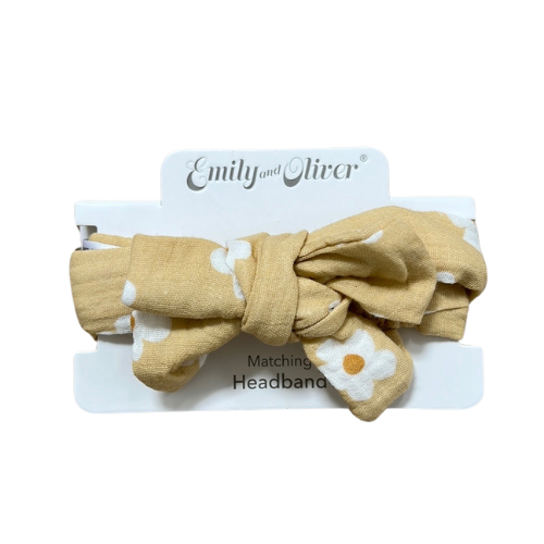 Mustard Floral Cotton Muslin Dress, Shorts and Headband Set