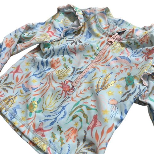 Sea Animals Long Sleeve Rashguard Top and Bottom Swimsuit Set