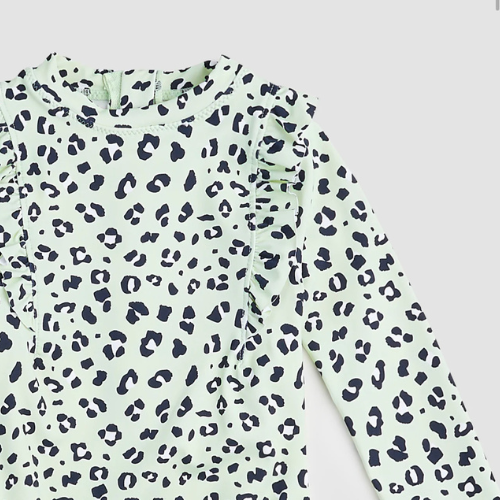 Leopard Print on Mint Long Sleeve Swimsuit