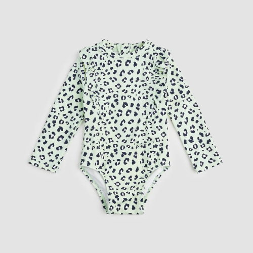Leopard Print on Mint Long Sleeve Swimsuit